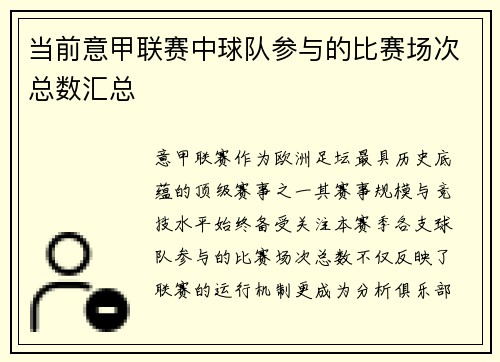 当前意甲联赛中球队参与的比赛场次总数汇总